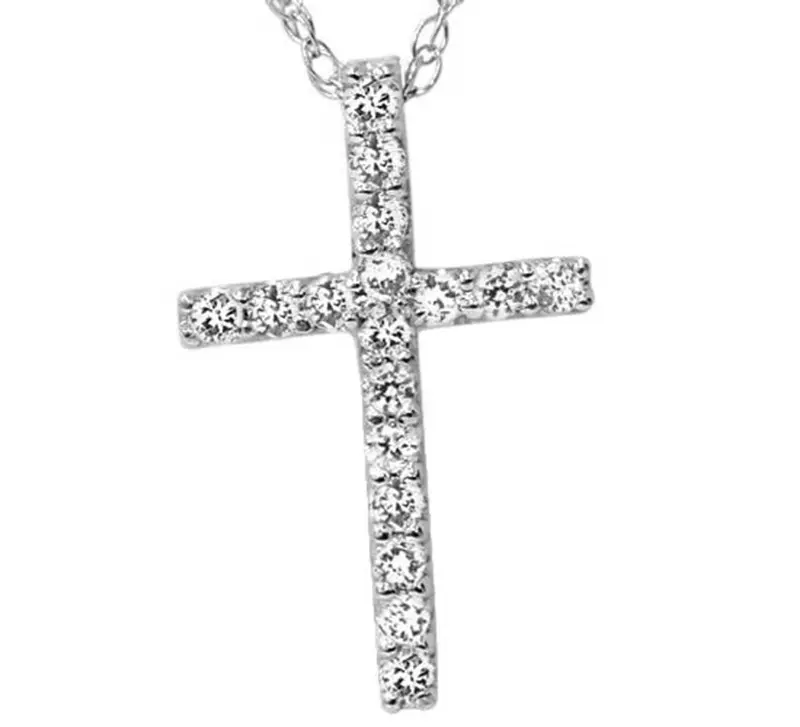 1/10Ct Diamond Cross Pendant 10K White Gold 1/2" Tall 1