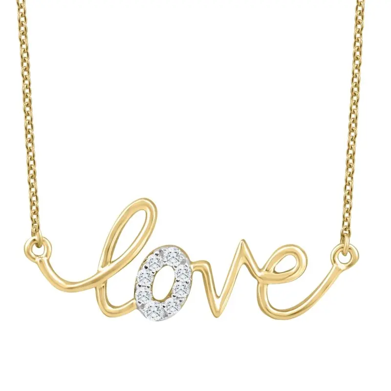 1/10Ct Diamond Love Pendant Scrip Yellow Gold Lab Grown Women's 18" Necklace 1
