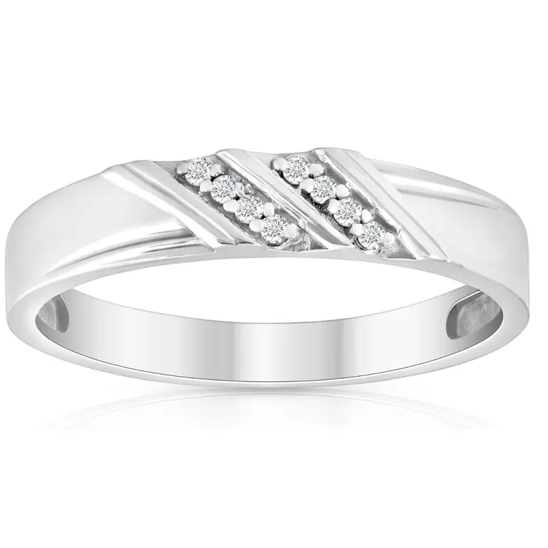 1/10Ct Diamond Mens Ring 14K White Gold Size Selectable 1