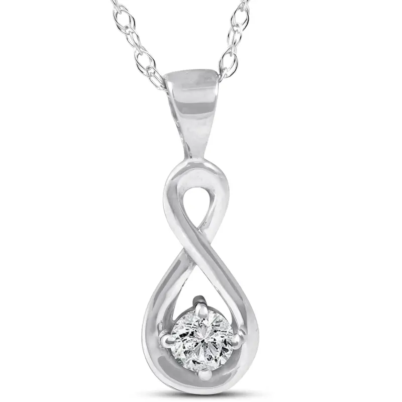 1/10Ct Diamond Solitaire Knot Pendant 10K White Gold Womens Necklace 1