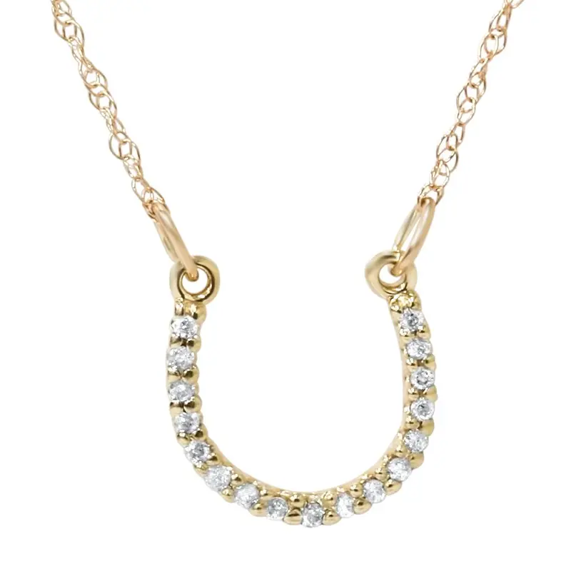 1/10Ct Petite 14K Yellow Gold Diamond Horseshoe Pendant 1