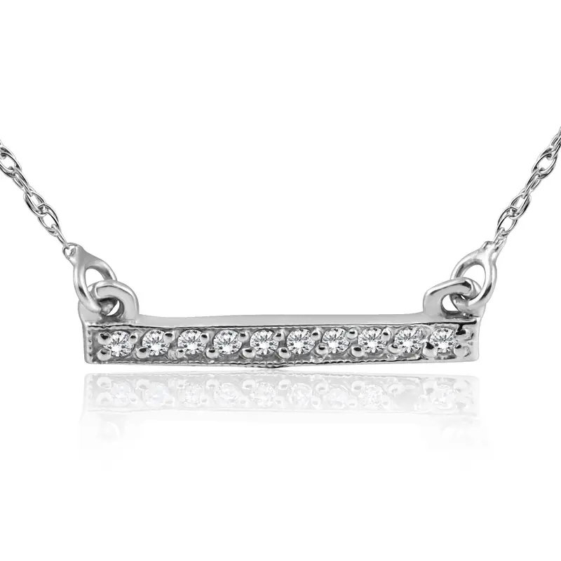 1/16Ct Diamond Bar Pendant Necklace 14K White Gold 1
