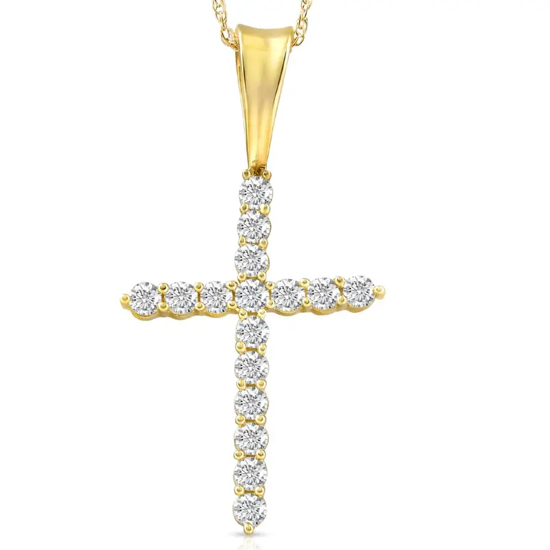 1/2 Ct Diamond Cross Pendant Necklace 18" Yellow Gold 1