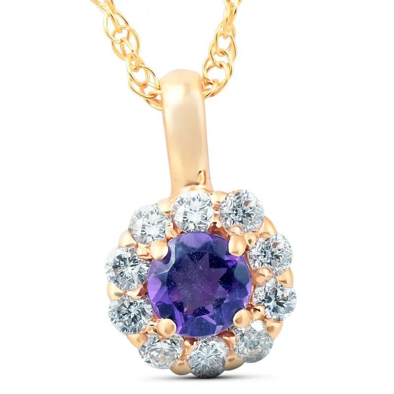 1/2 Ct Diamond & Genuine Amethyst Halo Pendant 14K Yellow Gold Womens Necklace 1