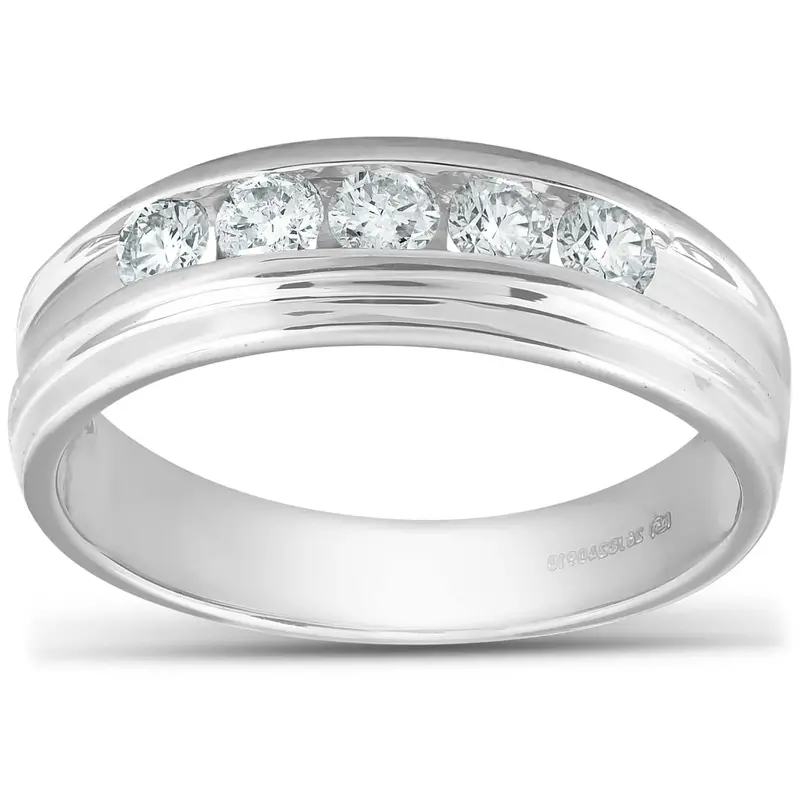 1/2 Ct Diamond Mens Wedding Ring 10K White Gold 1