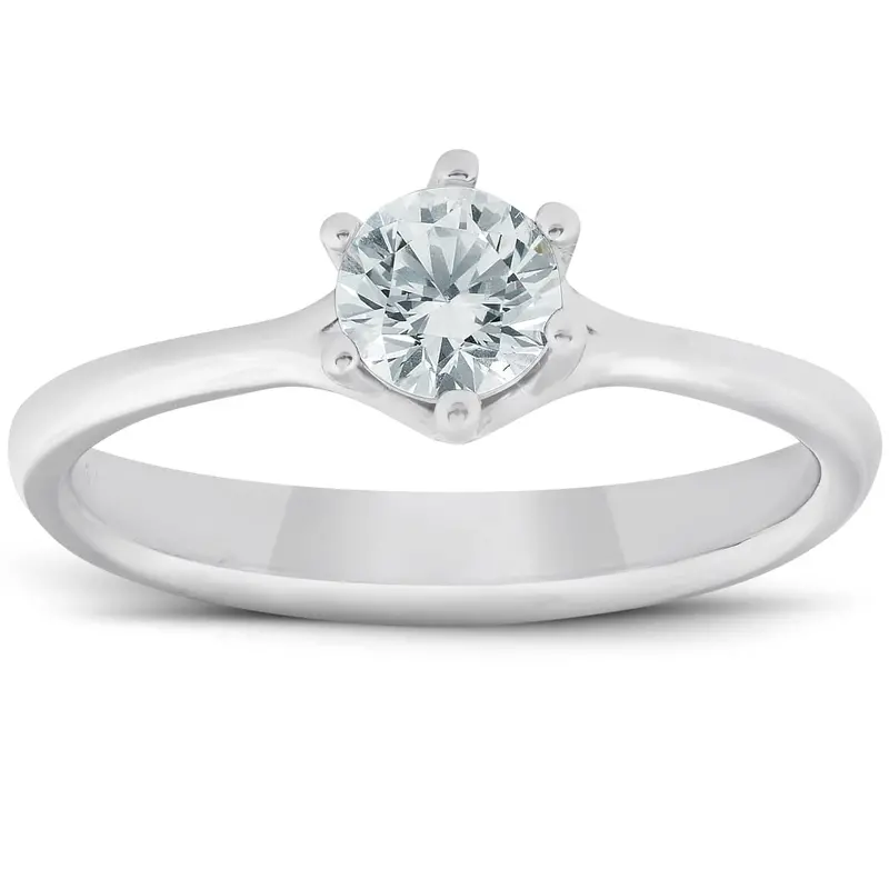 1/2 Ct Diamond Solitaire Engagement Ring 6-Prong 14K White Gold 1