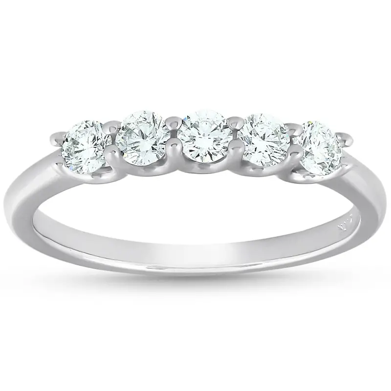 1/2 Ct Five Stone U Prong Ex3 Lab Grown Diamond Wedding Ring 14K White Gold 1