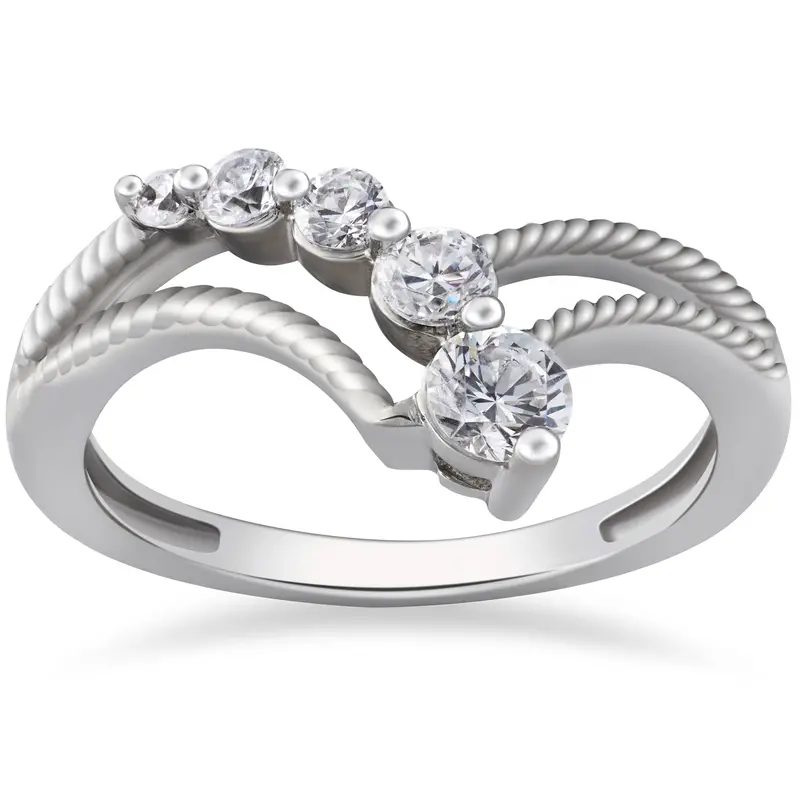 1/2 Ct Graduated Diamond Journey Right Hand Ring 10K White Gold Size Selectable 1