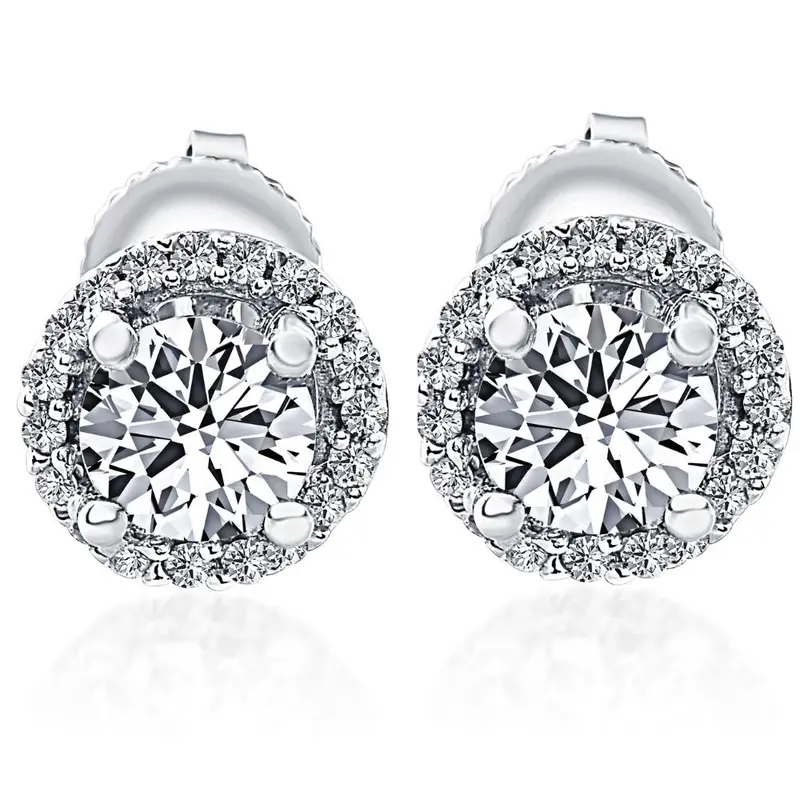 1/2 Ct Halo Diamond Studs 10K White Gold 1