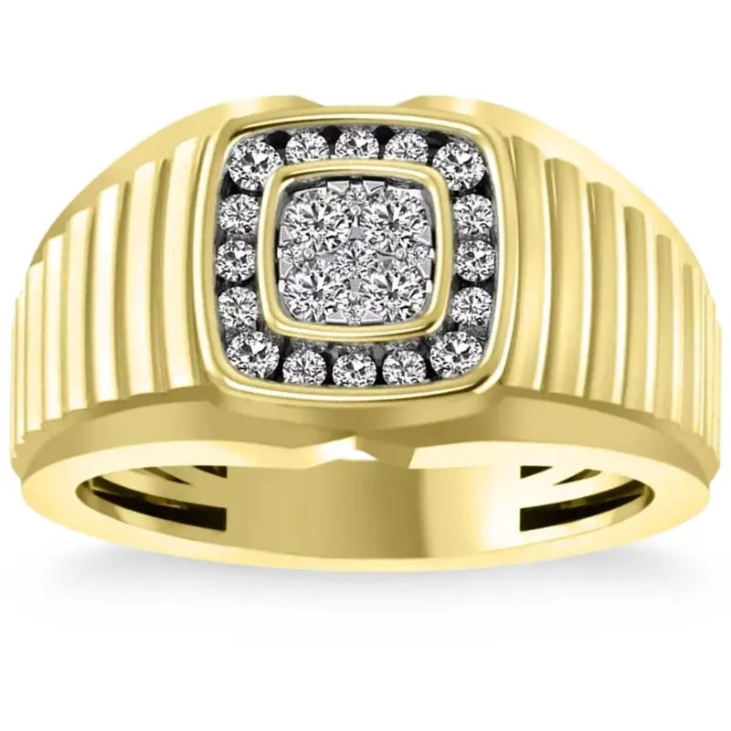 1/2 Ct Mens Diamond Ring Wide Polished Anniversary Band 10K Yellow Gold 1