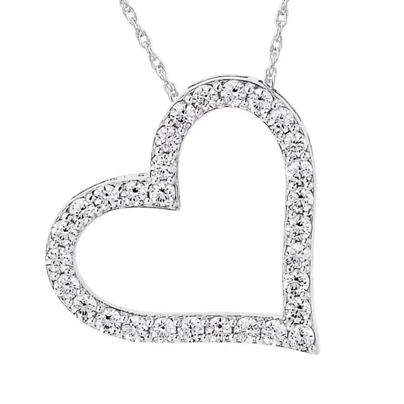 1/2 Ct Real Diamond Heart Shape Pendant 14K White Gold Necklace 1