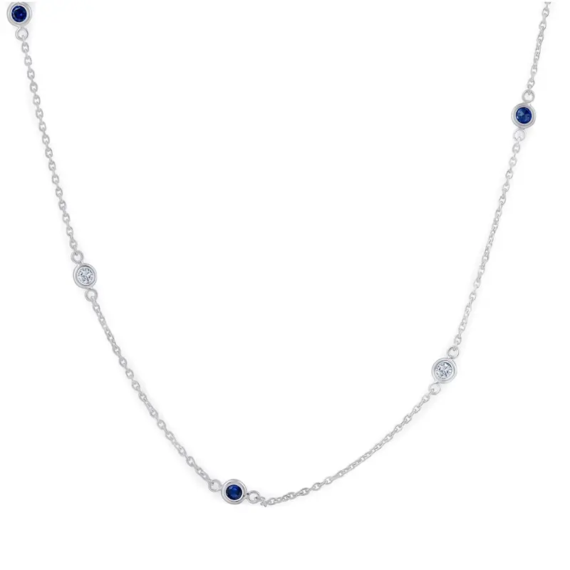 1/2 Ct Tw Genuine Blue Sapphire & Diamond By The Inch 18" Necklace 1