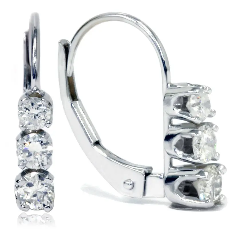 1/2Ct 3 Stone Diamond Earrings 14K White Gold 1