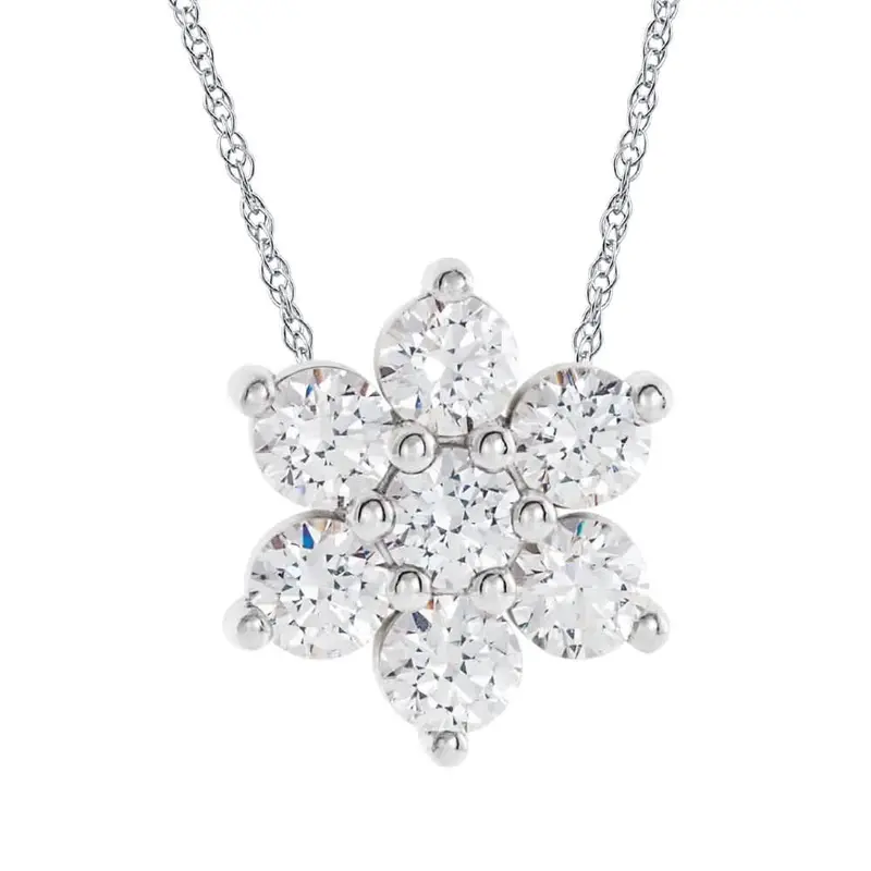1/2Ct 7-Stone Diamond Pendant 14K White Gold 18" Necklace 1