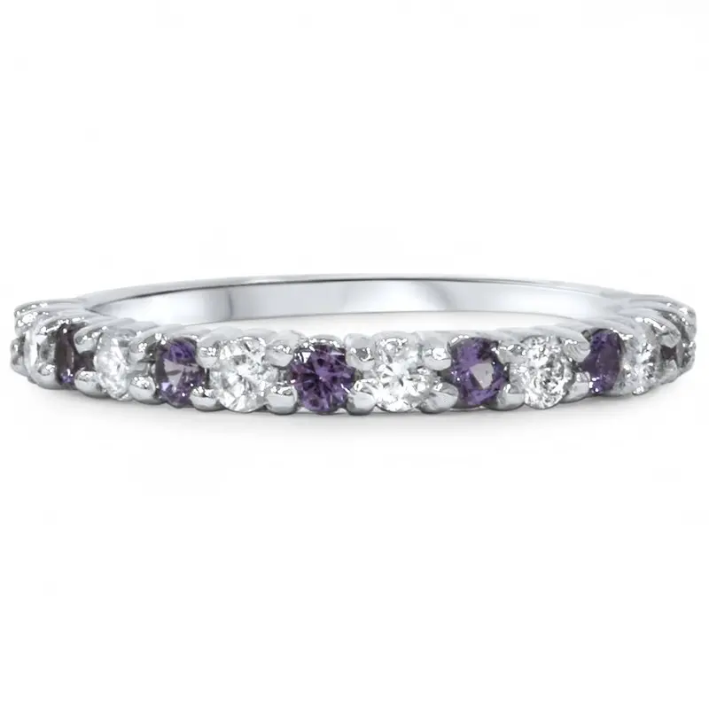 1/2Ct Alexandrite & Diamond Half Eternity Ring 14K White Gold Sz5 (Not Enhanced) 5 1