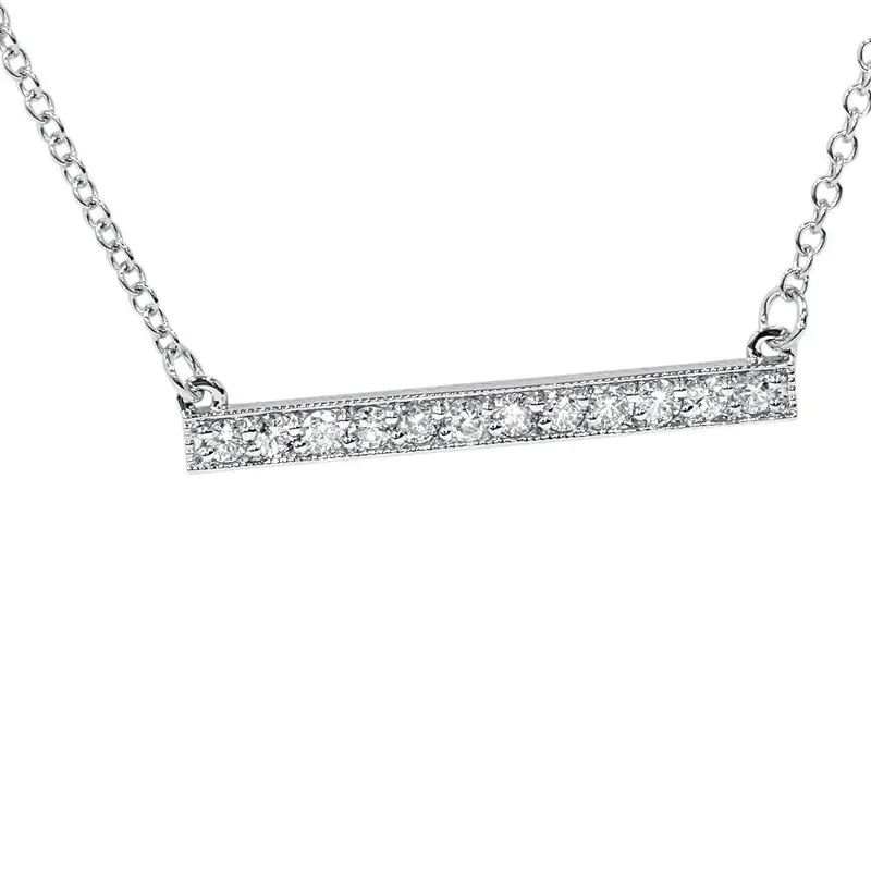 1/2Ct Bar Pendant Diamond Necklace In 14K White Gold (Not Enhanced) 1.2" Wide 1
