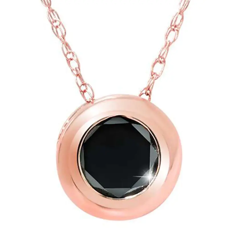 1/2Ct Black Diamond 14K Rose Gold Solitaire Pendant 1