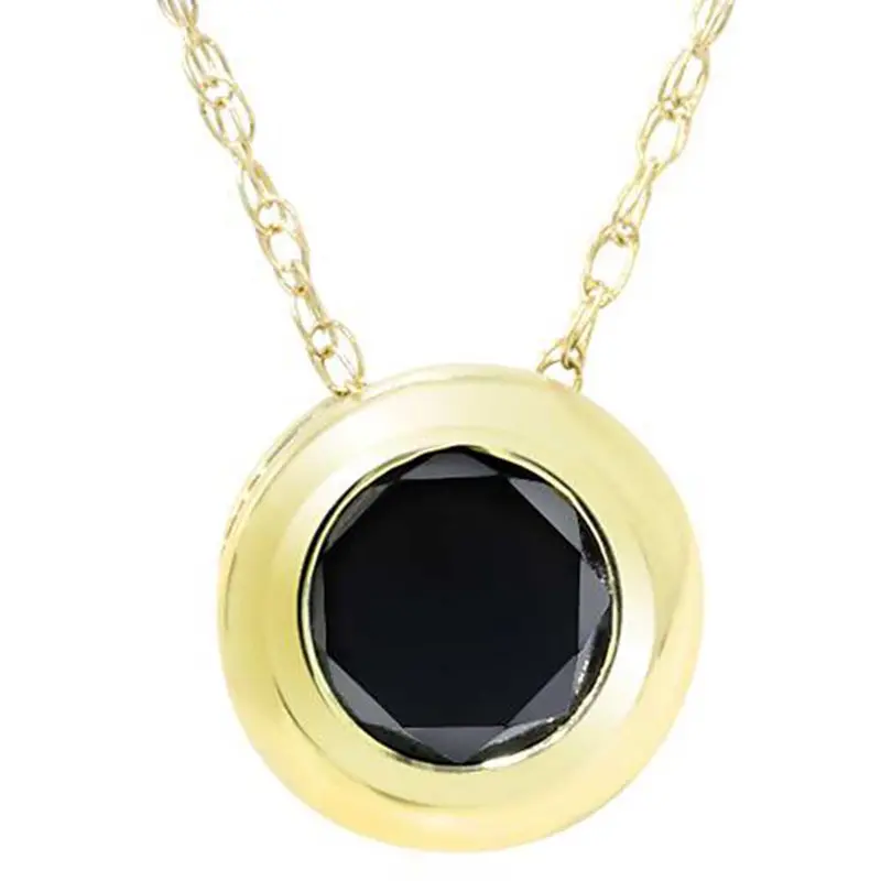 1/2Ct Black Diamond 14K Yellow Gold Solitaire Pendant 1