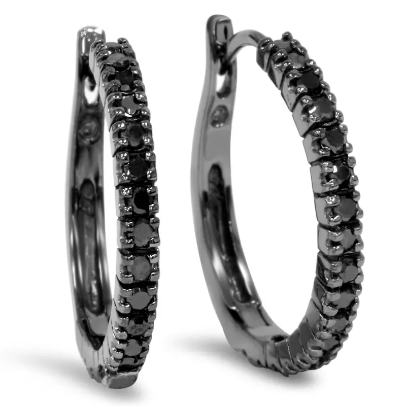 1/2Ct Black Diamond Hoops 10K Black Gold 1