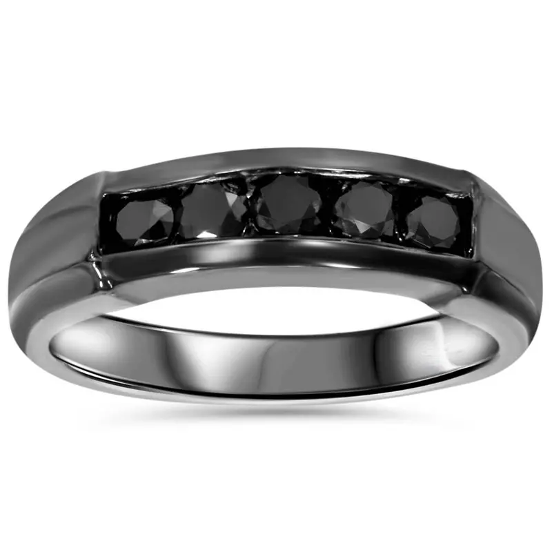 1/2Ct Black Diamond Mens Wedding Band 10K Black Gold Size Selectable 1