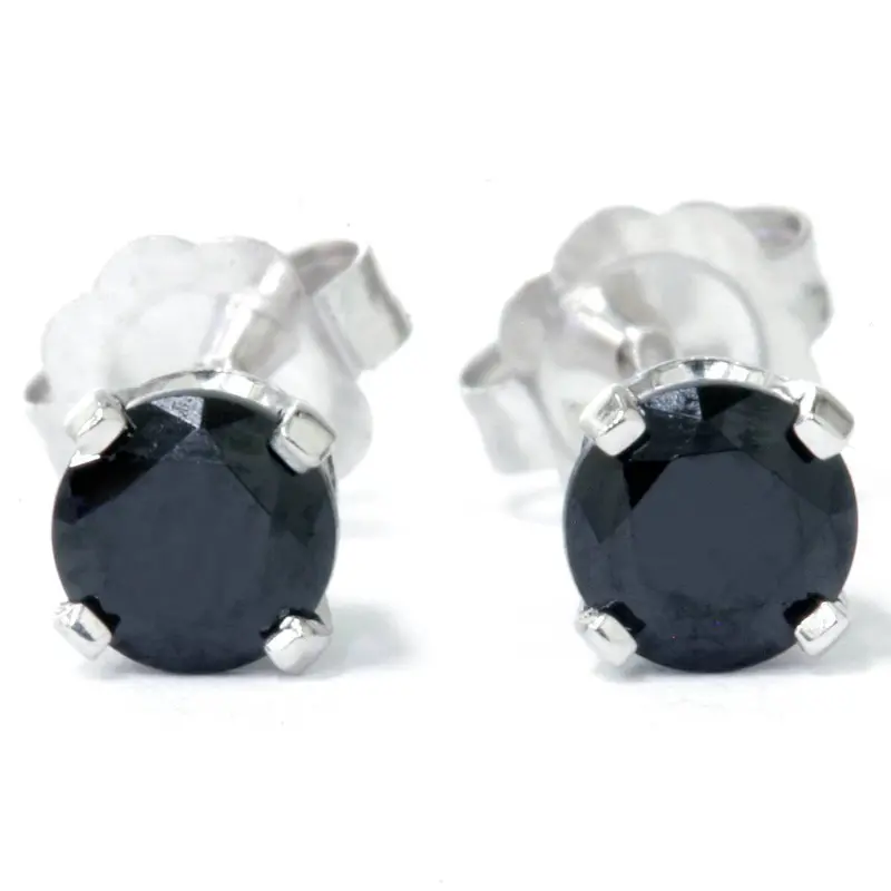 1/2Ct Black Spinel Studs Earrings 14K White Gold 1