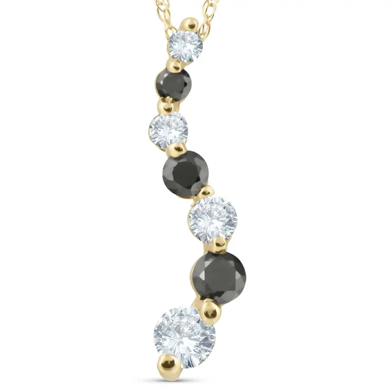 1/2Ct Black & White Diamond Journey Pendant Yellow Gold 1
