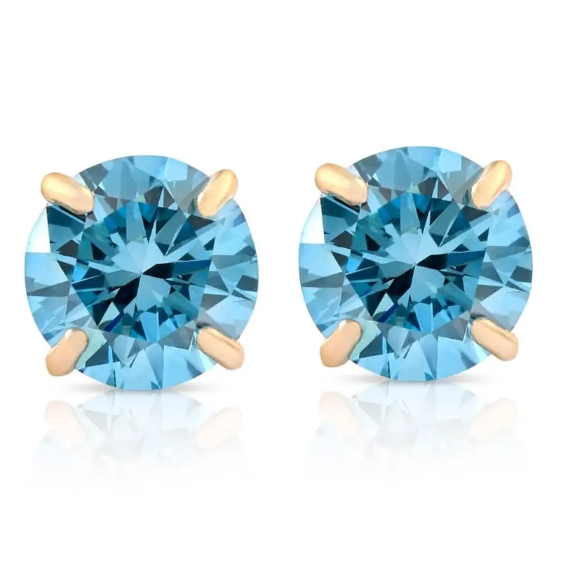 1/2Ct Blue Lab Grown Diamond Studs 14K Yellow Gold Earrings 1