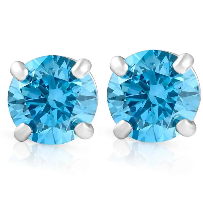 1/2Ct Blue Lab Grown Diamond Studs Screw Back 14K White Gold Earrings 1