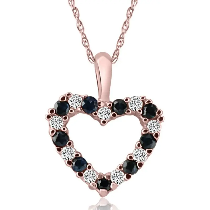 1/2Ct Blue Sapphire & Diamond Heart Pendant In 14K White, Yellow, Or Rose Gold 1