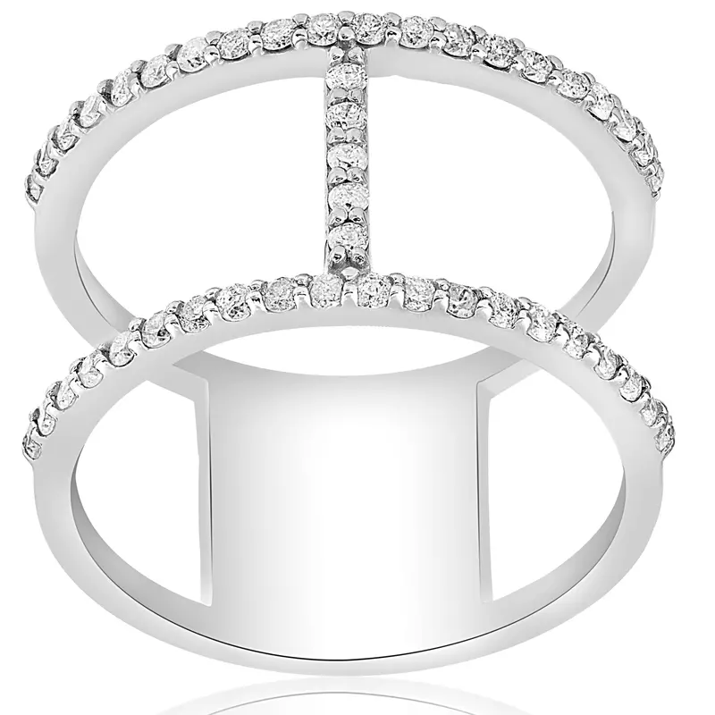 1/2Ct Designer Diamond Right Hand Wide H Shape Fashion Ring 10K White Gold Size Selectable 1