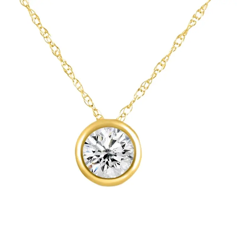 1/2Ct Diamond Bezel Pendant Solitaire Necklace 14K Yellow Gold Lab Grown 1