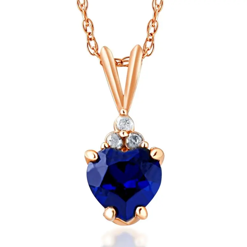 1/2Ct Diamond & Blue Sapphire Heart Pendant 10K Rose Gold 1