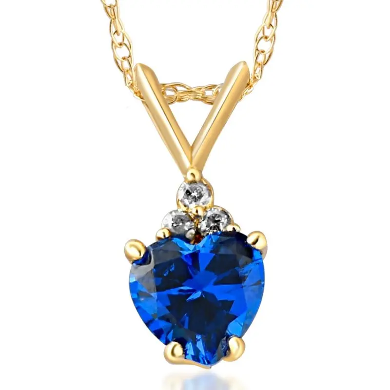 1/2Ct Diamond & Blue Sapphire Heart Pendant 10K Yellow Gold 1