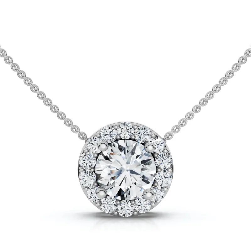 1/2Ct Diamond Halo Pendant Lab Grown 18" Necklace Ef/Vs 1