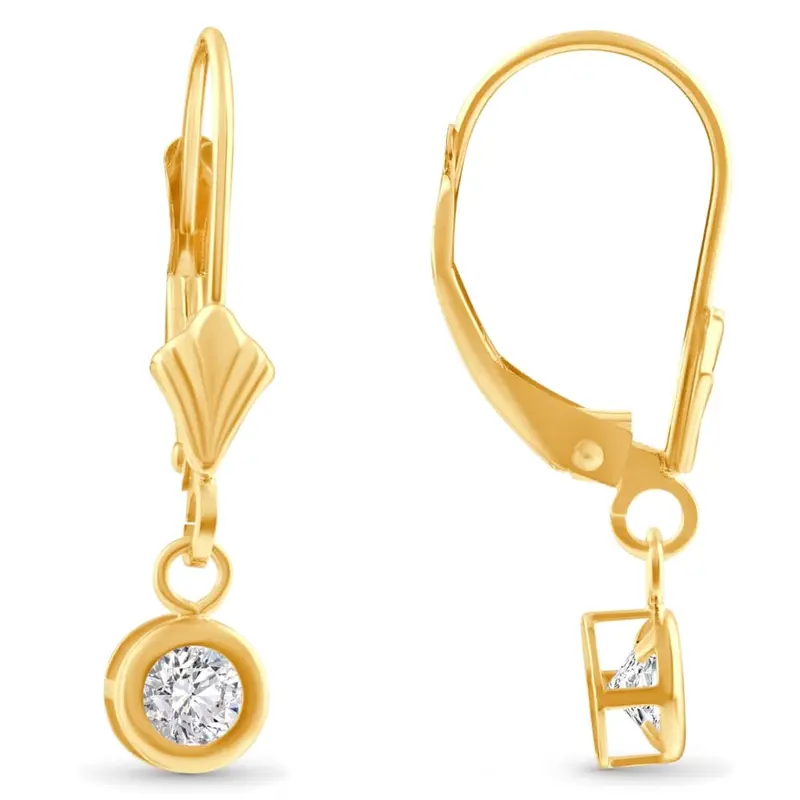 1/2Ct Diamond Lab Grown Dangle Lever Back Hoop Earrings 14K Yellow Gold 1