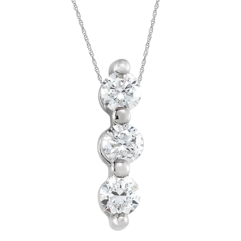 1/2Ct Diamond Necklace Three Stone Pendant In 10K White Or Yellow Gold 1