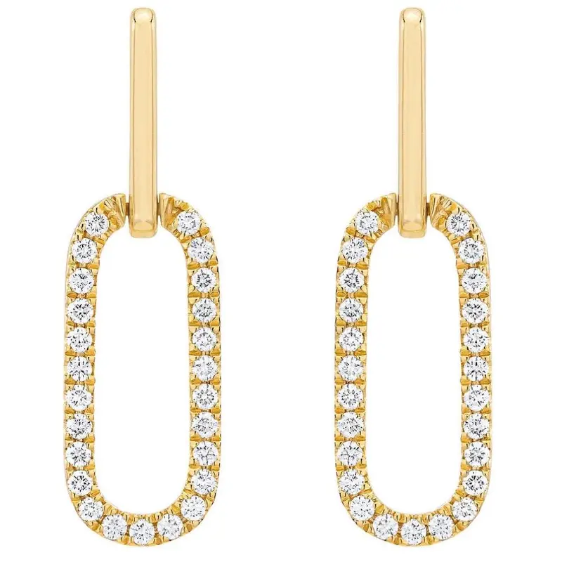 1/2Ct Diamond Paper Clip Drop Earrings Yellow Gold Women's 1" Tall 1