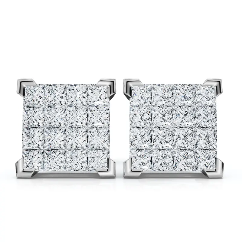 1/2Ct Diamond Princess Cut Screw Back Studs Womens Earrings 10K White Gold 6.5Mm 1