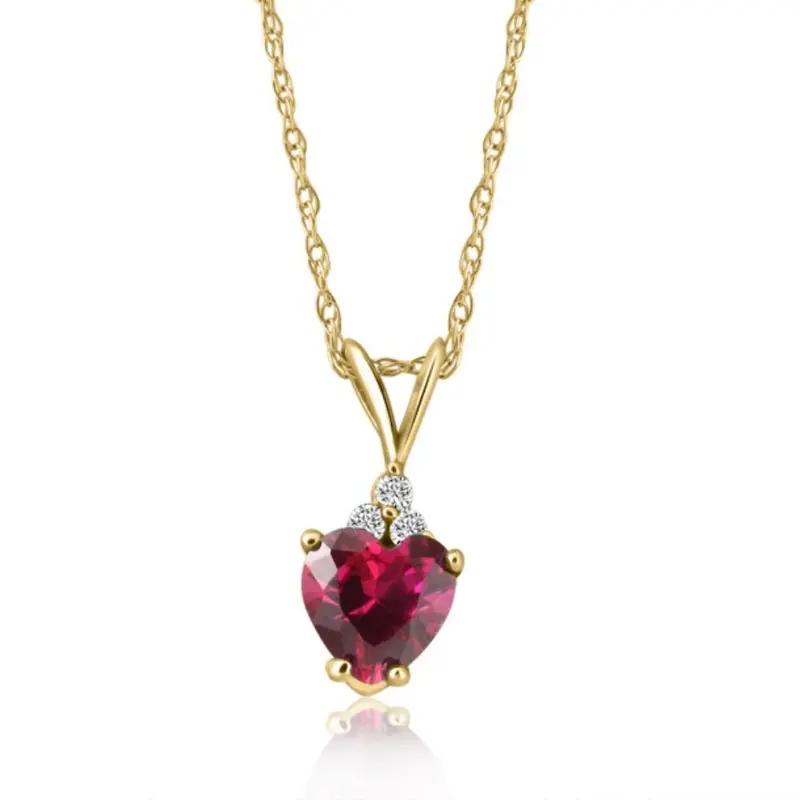 1/2Ct Diamond & Ruby Heart Pendant 14K White Yellow Or Rose Gold Necklace 1/2" 1