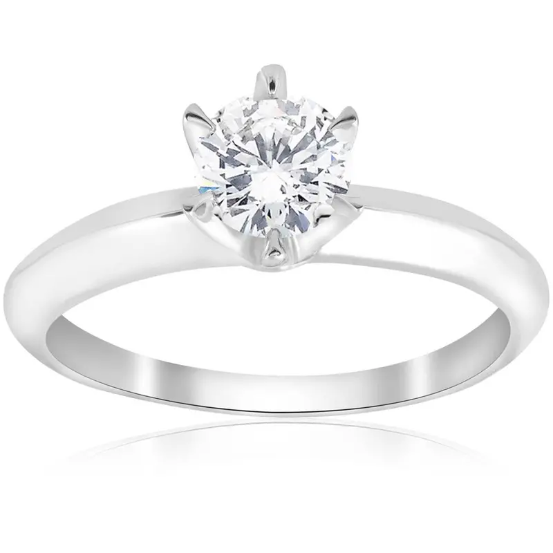 1/2Ct Diamond Solitaire Engagement Ring 14K White Gold Size Selectable 1