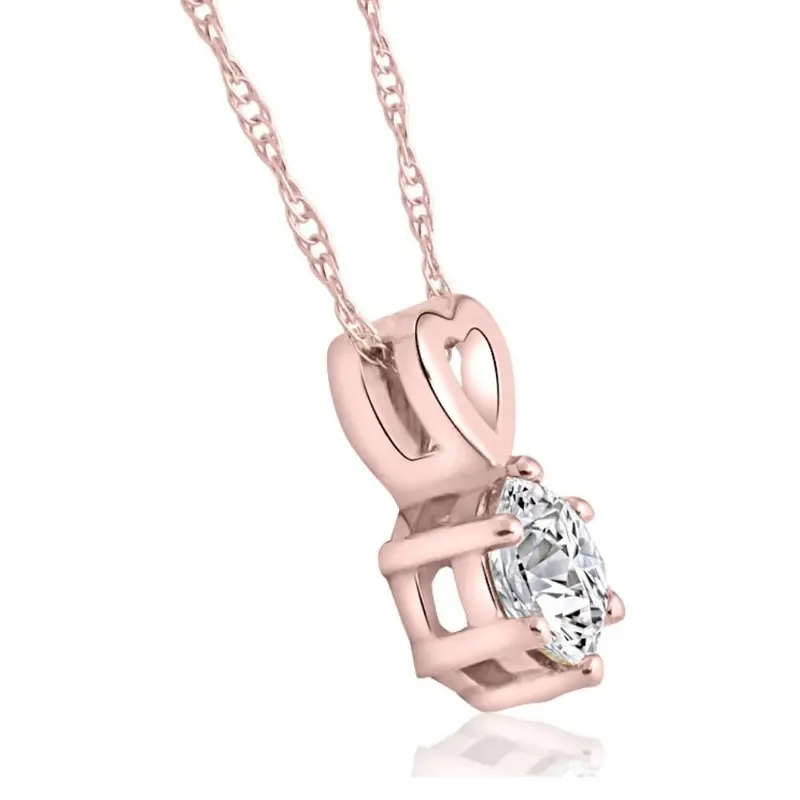 1/2Ct Diamond Solitaire Heart Pendant Necklace In White, Yellow, Or Rose Gold 1