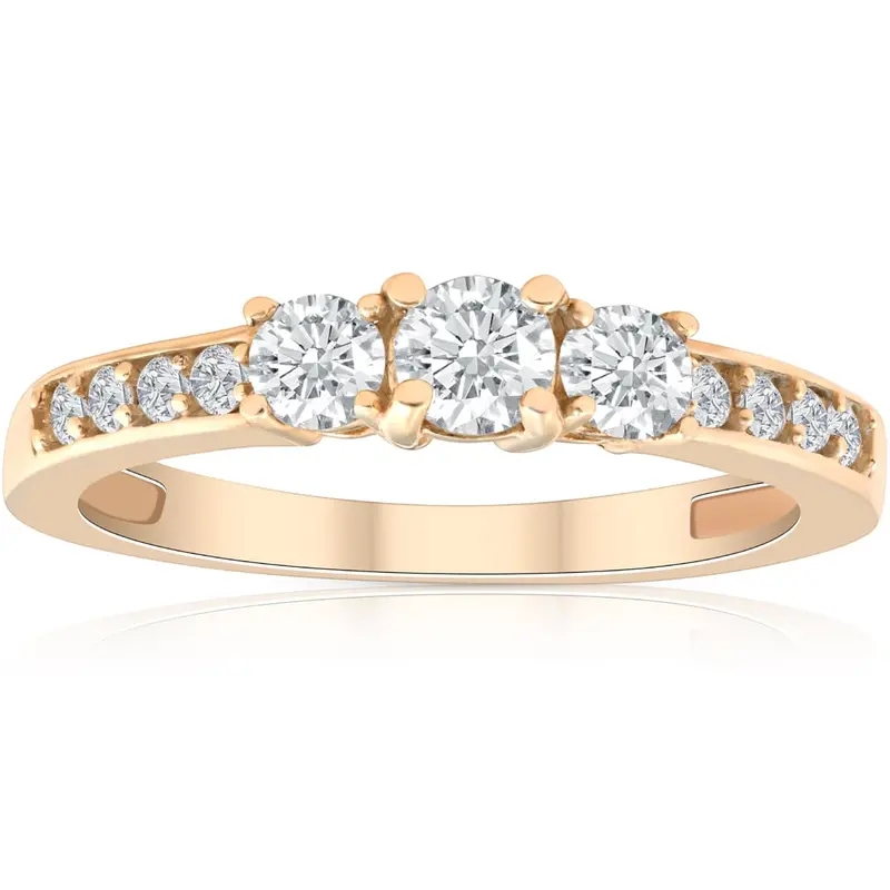 1/2Ct Diamond Three Stone Ring 14K Yellow Gold Size Selectable 1