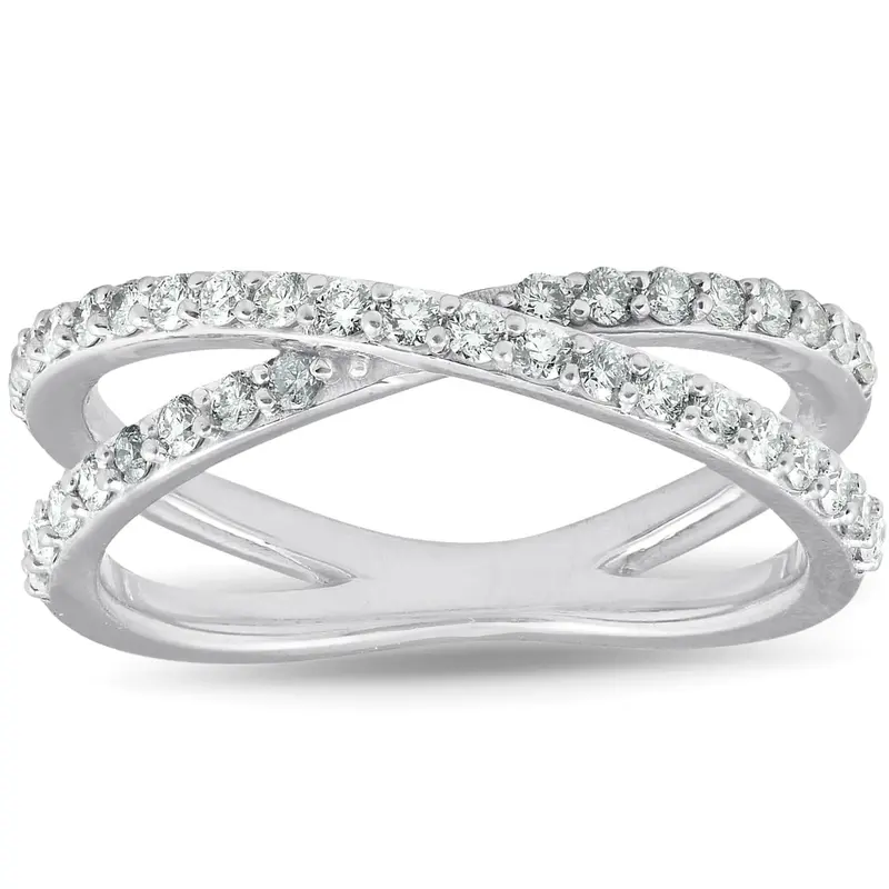 1/2Ct Diamond X Ring Wide Womens Fashion Design Multi Row Band 10K White Gold 1