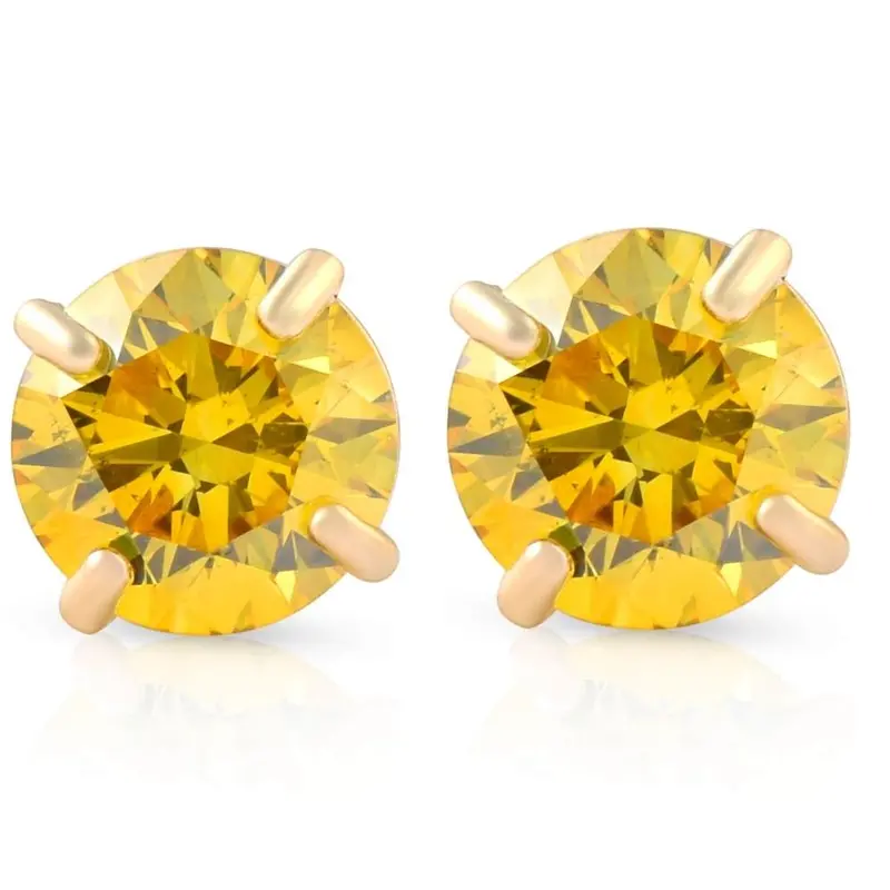 1/2Ct Fancy Yellow Diamond Studs 14K Yellow Gold Screw Back Lab Grown Earrings 1