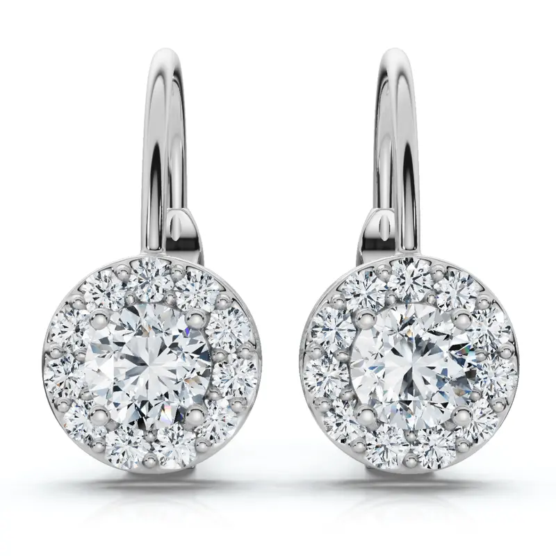 1/2Ct Halo Diamond Hoops With Lever Backs In White Or Yellow Gold 1