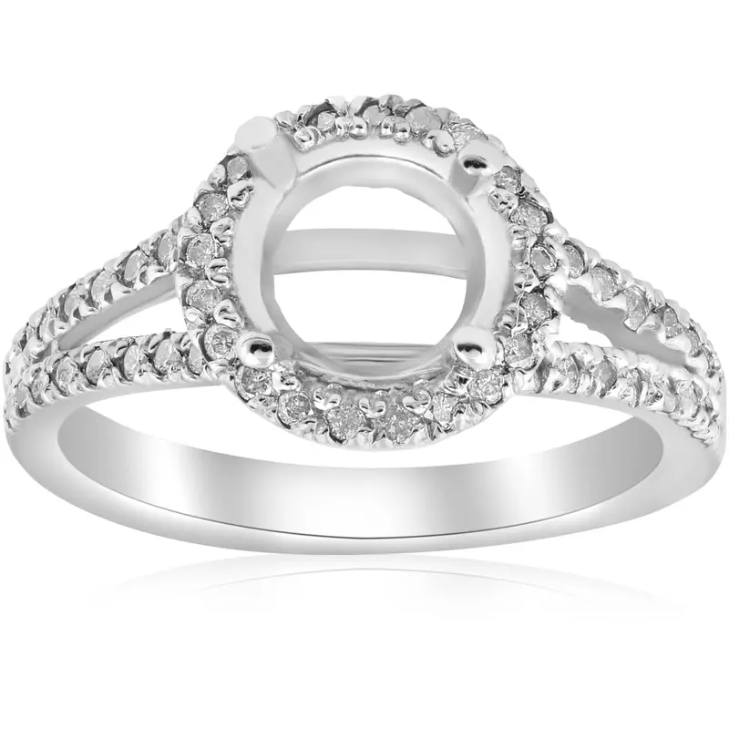 1/2Ct Halo Split Shank Diamond Engagement Ring Setting 14K White Gold Semi Mount 1