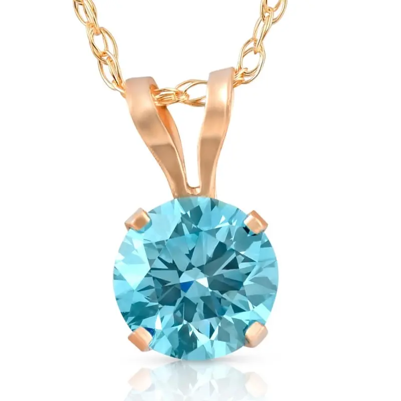 1/2Ct Lab Grown Blue Diamond Solitaire Pendant Necklace14k White Or Yellow Gold 1
