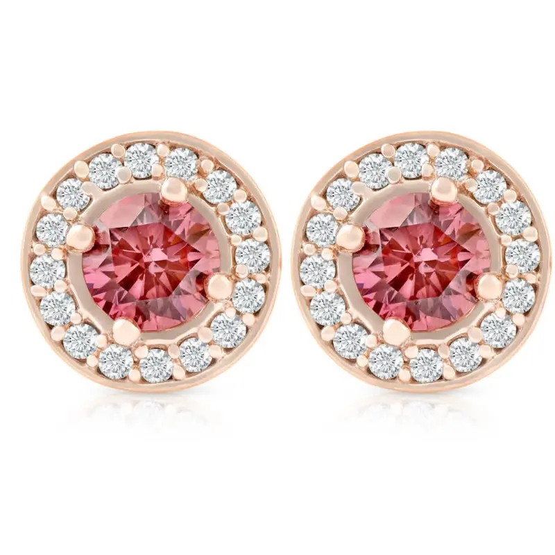 1/2Ct Lab Grown Pink Diamond Halo Screw Back Studs Rose Gold Earrings 1
