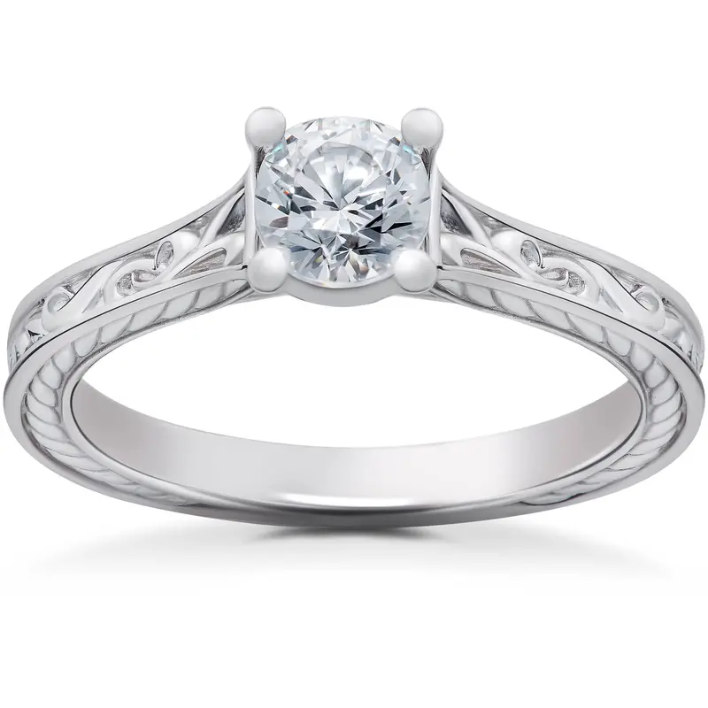 1/2Ct Lab Grown Vintage Scroll Solitaire Sophia Engagement Ring 14K White Gold 1