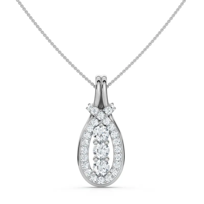 1/2Ct Love Knot Diamond Three Stone White Gold Pendant 1